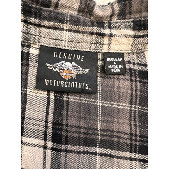 Harley-Davidson Men’s Plaid Button Shirt Gray Black Cotton Long Sleeve Size L - Picture 4 of 11